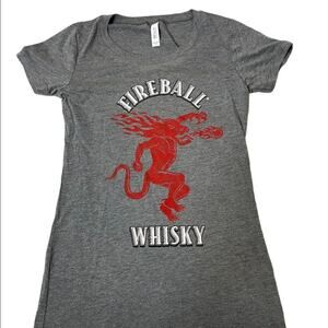 Fireball Whiskey Bella brand gray/red/black V-neck form fitting whiskey T SZ SM